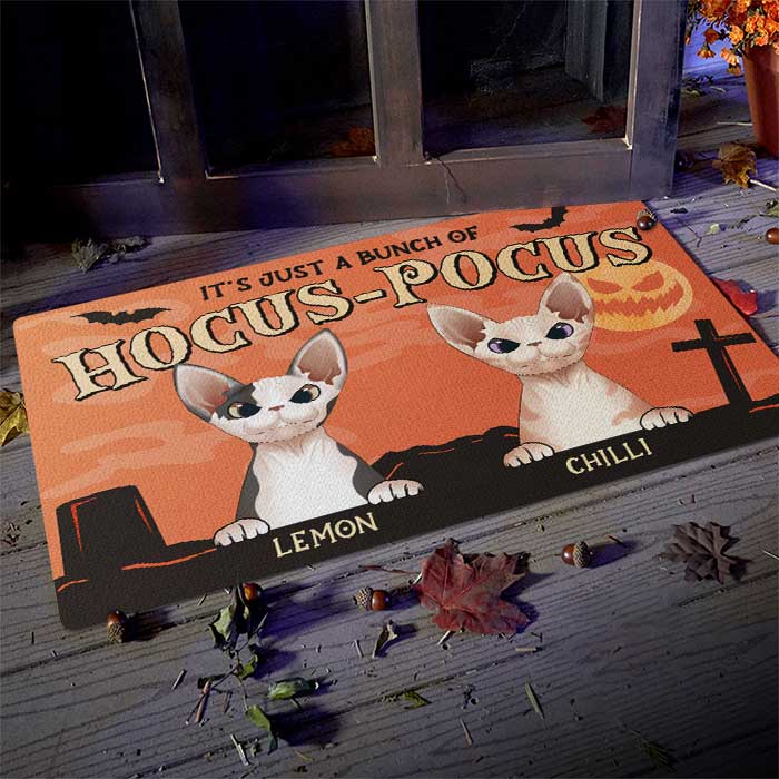 Halloween For Cats - Just A Bunch Of Hocus Pocus - Personalized Decorative Mat, Halloween Ideas.