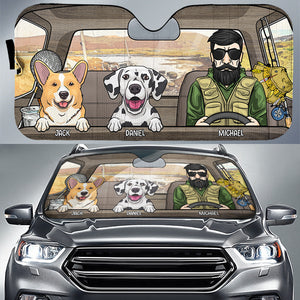 Man And His Dogs - Personalized Dog Auto Sun Shade.