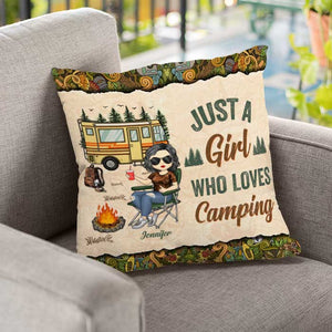 Just A Girl Who Loves Camping - Personalized Camping Pillow (Insert Included).