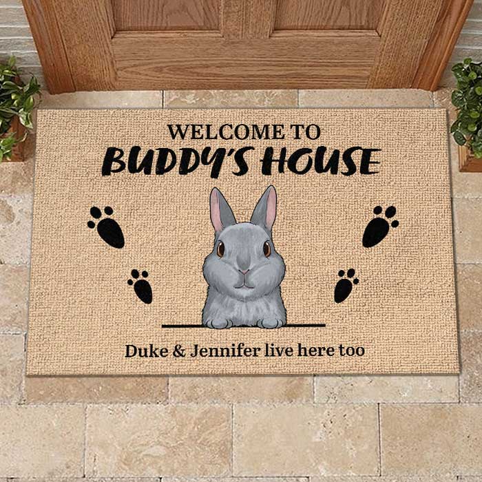 Welcome To The Rabbit's House Bunny - Personalized Decorative Mat.