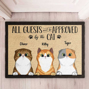 All Guests Must Be Approved By Peeking Cat - Funny Personalized Cat Decorative Mat.