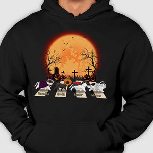 Halloween For Cats - Cat Walking Crosswalk In The Moonlight  - Personalized Unisex T-Shirt, Halloween Ideas.