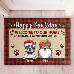 Happy Pawliday - Welcome To Our Home (Dogs & Cats) - Personalized Decorative Mat.