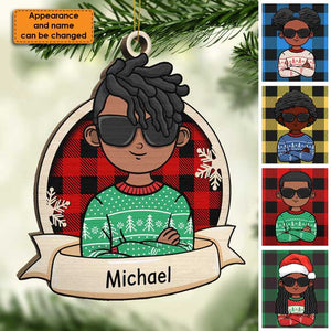 African American Kids Celebrate Christmas - Personalized Shaped Ornament.