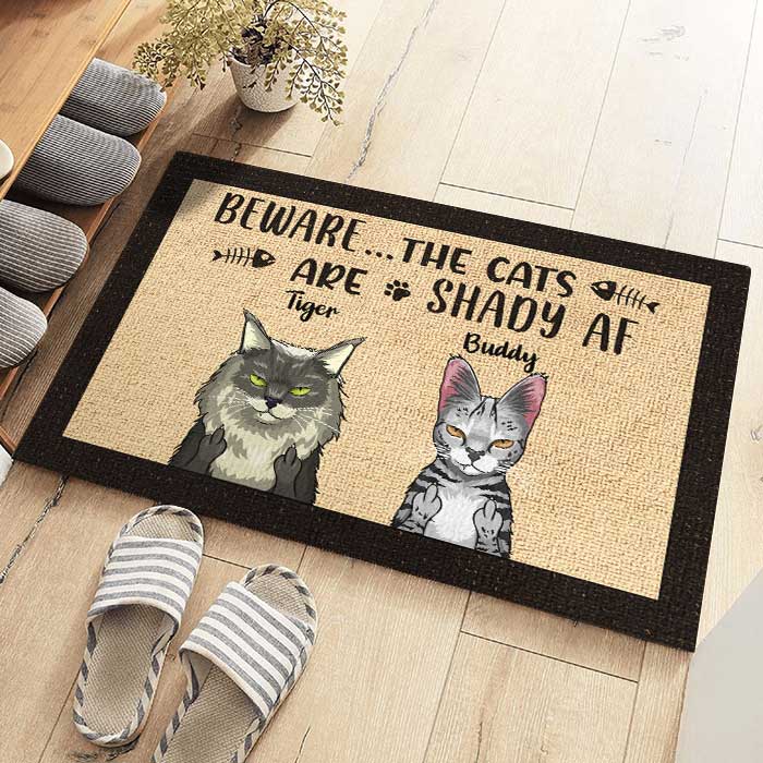 Beware The Cats Are Shady Af - Funny Personalized Cat Decorative Mat.