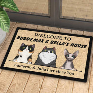 Personalized Welcome to Cat's House - Funny Personalized Cat Decorative Mat.