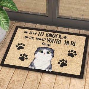 All Guests Must Be Approved By Peeking Cat - Funny Personalized Cat Decorative Mat.