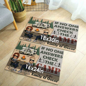 If No One Answers Check The Camp - Personalized Decorative Mat - Gift For Couple, Gift For Camping Lovers