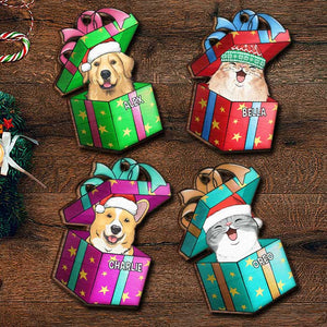 Christmas Gift Box - Dogs And Cats - Personalized Shaped Ornament.