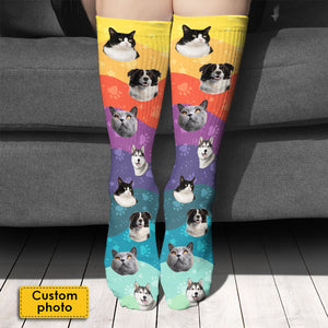 Colorful Wavy - Upload Image, Gift For Pet Lovers - Personalized Socks.