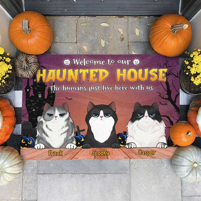 Welcome To Our Haunted House - Personalized Decorative Mat, Halloween Ideas..