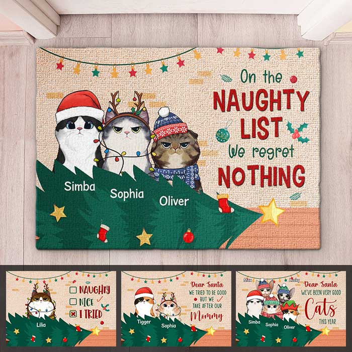 On The Naughty List - We Regret Nothing - Personalized Decorative Mat.