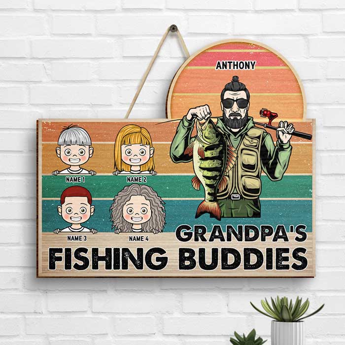 Grandpa's Fishing Buddies - Gift For Dad, Grandpa - Personalized Shape -  Pawfect House