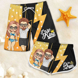 I Am Her King - Personalized Couple Beach Shorts - Gift For Couples, Husband Wife