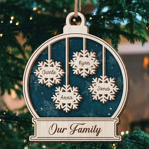 Snowflakes Falling In Love - Personalized Custom Snow Globe Shaped 2 Layered Wood Christmas Ornament - Gift For Family Members, Christmas Gift