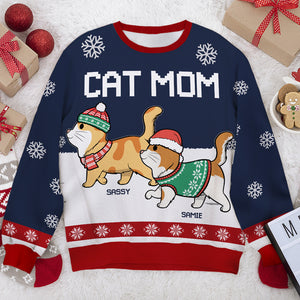 Meowy Catmas Human Servant  - Personalized Custom Unisex Ugly Christmas Sweatshirt, Wool Sweatshirt, All-Over-Print Sweatshirt - Gift For Cat Lovers, Pet Lovers, Christmas Gift