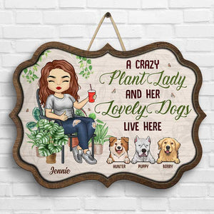 Plant Lady And Lovely Dogs - Personalized Shaped Wood Sign - Gift For Gardening Lovers