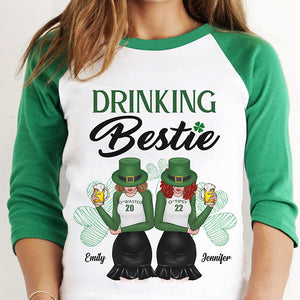 She's My Drinking Bestie - Gift For Besties, Personalized St. Patrick's Day Unisex Raglan Shirt.