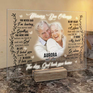 A Part Of Me Went With You The Day God Took You Home - Upload Image - Personalized Acrylic Plaque.