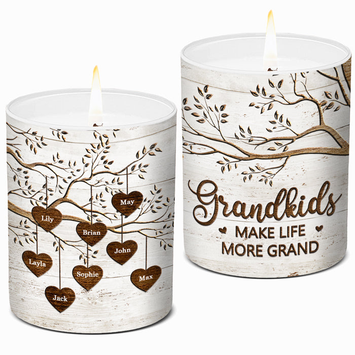Grandkids Make Life More Grand - Family Personalized Custom Smokeless Scented Candle - Gift For Grandma, Grandpa