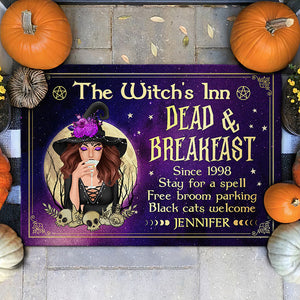 The Witch's Inn - Dead & Breakfast, Stay For A Spell Free Broom Parking - Personalized Witch Decorative Mat - Gift For Witches, Gift For Yourself, Halloween Gift