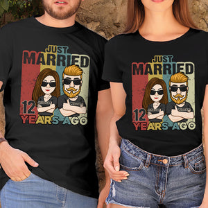 Just Married - Personalized Matching Couple T-Shirt - Gift For Couple, Husband Wife, Anniversary, Engagement, Wedding, Marriage Gift