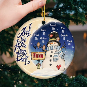 Snowman I Love You To The Moon & Back - Personalized Custom Round Shaped Ceramic Christmas Ornament - Gift For Grandma, Grandparents, Christmas Gift