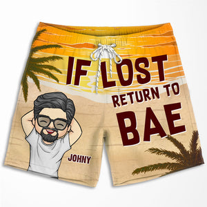 If Lost Return To Bae - Funny Personalized Custom Tropical Hawaiian Aloha Couple Beach Shorts - Summer Vacation Gift, Birthday Party Gift For Husband Wife