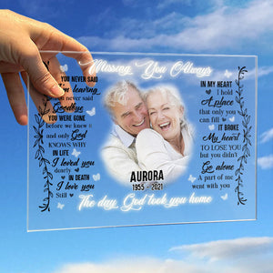 A Part Of Me Went With You The Day God Took You Home - Upload Image - Personalized Acrylic Plaque.