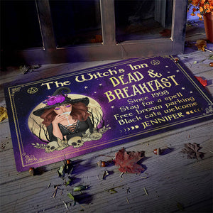 The Witch's Inn - Dead & Breakfast, Stay For A Spell Free Broom Parking - Personalized Witch Decorative Mat - Gift For Witches, Gift For Yourself, Halloween Gift