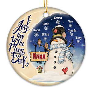 Snowman I Love You To The Moon & Back - Personalized Custom Round Shaped Ceramic Christmas Ornament - Gift For Grandma, Grandparents, Christmas Gift