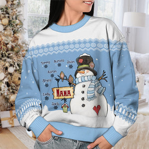Nana Snowman & Her Little Snowflakes - Personalized Custom Unisex Ugly Christmas Sweatshirt, Wool Sweatshirt, All-Over-Print Sweatshirt -  Gift For Grandma, Grandparents, Christmas Gift