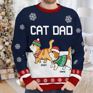 Meowy Catmas Human Servant  - Personalized Custom Unisex Ugly Christmas Sweatshirt, Wool Sweatshirt, All-Over-Print Sweatshirt - Gift For Cat Lovers, Pet Lovers, Christmas Gift