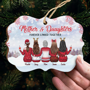 Mother & Daughters Are Forever Linked - Family Personalized Custom Ornament - Wood Benelux Shaped - Christmas Gift For Daughter From Mother