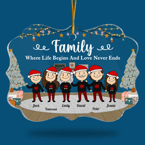 Family Where Life Begins And Love Never Ends - Personalized Custom Benelux Shaped Acrylic Christmas Ornament - Gift For Family, Christmas Gift