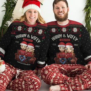 Hubby & Wifey Together - Personalized Custom Unisex Ugly Christmas Sweatshirt, Wool Sweatshirt, All-Over-Print Sweatshirt - Gift For Couple, Husband Wife, Anniversary, Engagement, Wedding, Marriage Gift, Christmas Gift