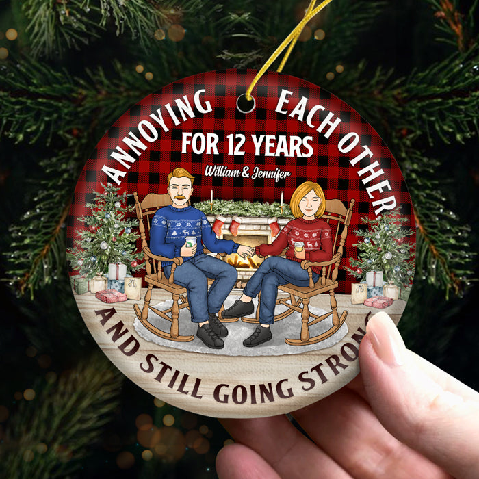 Annoying Each Other - Personalized Custom Round Shaped Ceramic Christmas Ornament - Gift For Couple, Husband Wife, Anniversary, Engagement, Wedding, Marriage Gift, Christmas Gift