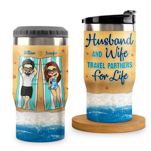 Travel Partners For Life - Personalized Can Cooler - Gift For Couples, Husband Wife