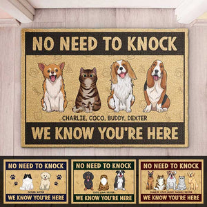 We Know You're Here, Dogs And Cats - Personalized Decorative Mat.