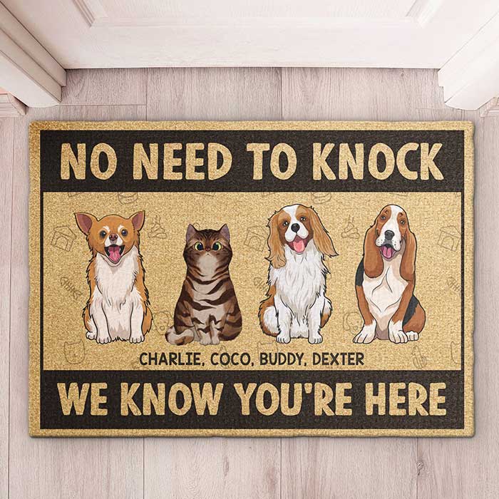 We Know You're Here, Dogs And Cats - Personalized Decorative Mat.