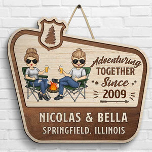 Adventuring Together Since - Gift For Couples, Husband Wife - Personalized Shaped Wood Sign