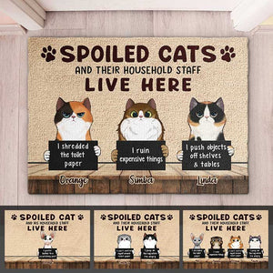 Spoiled Cats Live Here - Gift For Cat Lovers - Personalized Decorative Mat.