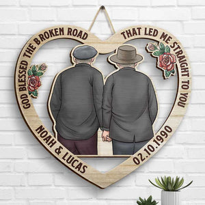 From Our First Kiss, LGBTQ+ Couples - Gift For Couples, Husband Wife, Personalized Shaped Wood Sign.