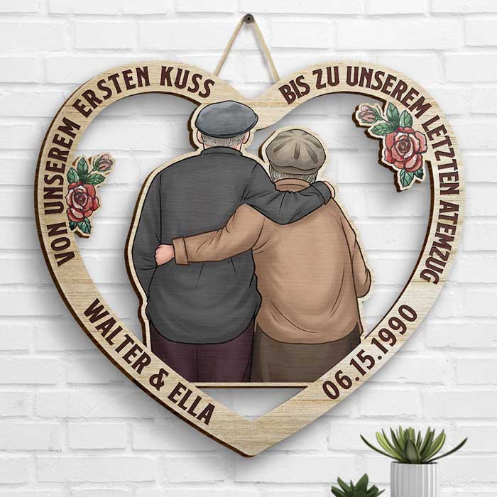 Paar Umarmt Sich Von Unserem Ersten Kuss Bis Zu Unserem Letzten Atemzug - Gift For Couples, Husband Wife, Personalized Shaped Wood Sign German.