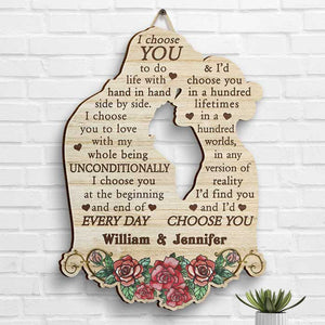 I'd Choose You In A Hundred Lifetimes - Gift For Couples, Husband Wife, Personalized Shaped Wood Sign.