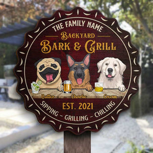 Welcome To Our House - Bark & Grill - Gift For Dog Lovers, Personalized Shaped Door Sign.