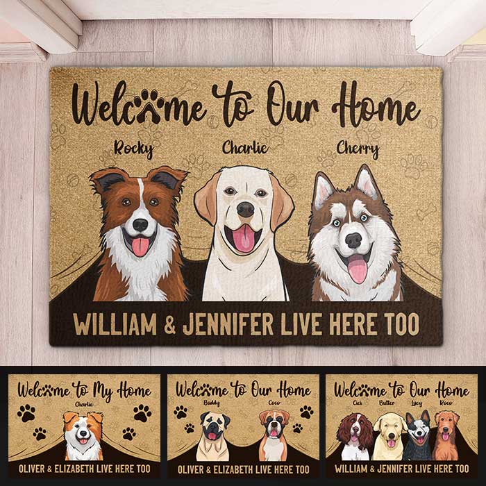 Welcome To Our House, Paw Parents Live Here Too - Personalized Decorative Mat.