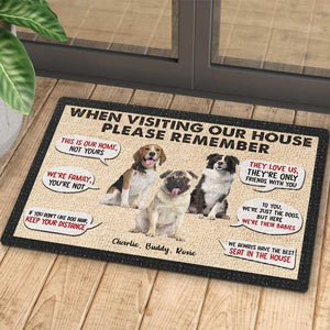 Remember When Visiting Our House - Upload Image, Gift For Dog Lovers - Personalized Decorative Mat.