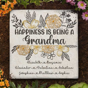 Le bonheur c'est d'être grand-mère - Pierre de jardin personnalisée - Cadeau pour grand-mère et grands-parents