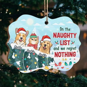 On The Naughty List & Regret Nothing - Dog & Cat Personalized Custom Ornament - Wood Benelux Shaped - Christmas Gift For Pet Owners, Pet Lovers